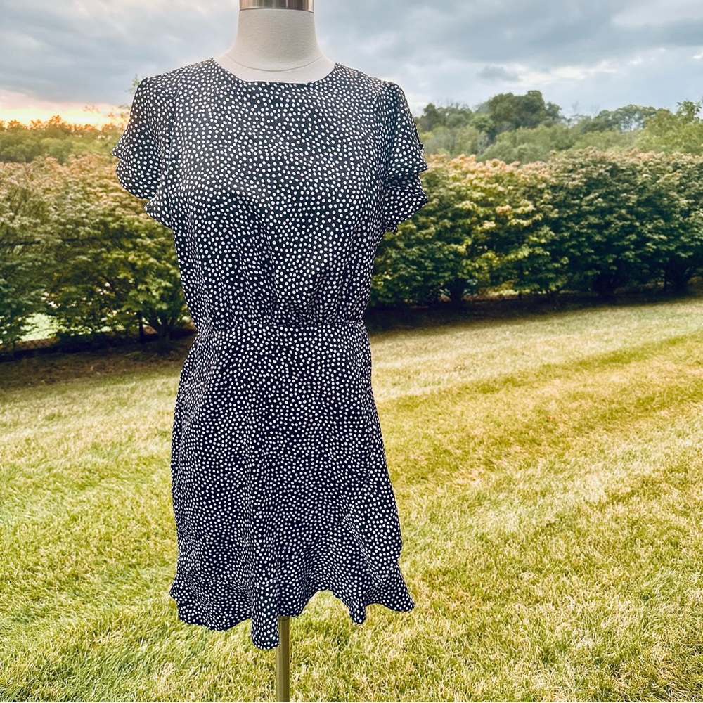 AX Paris Black Polka Dot Wrap Frill Mini Dress - Picture 8 of 16